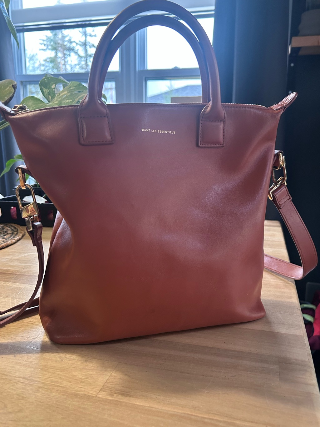 Want Les Essentiels Sac En Cuir Vritable Cognac / Brun Tabac